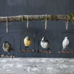 Bird On Perch Ornaments Set of 4