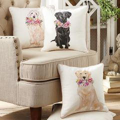Dog With Flowers Throw Pillow Set of 3