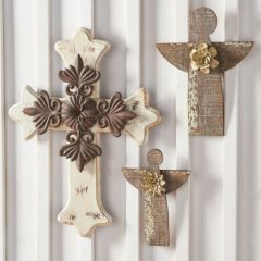 Rustic Wooden Angel Wall Decor Set of 3