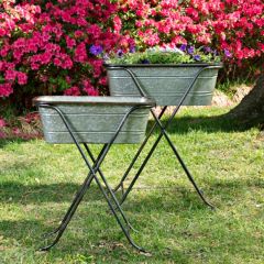 Removable Galvanized Planters With Iron Stand Set of 2