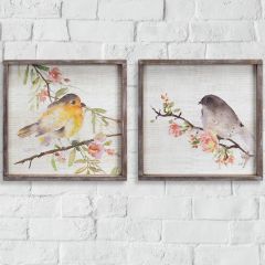 Wood Framed Country Bird Wall Art Set of 2
