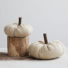 Fabric Pumpkin With Wood Stem Set of 2