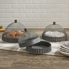 Farmhouse Screen Food Dome with Base Set of 3