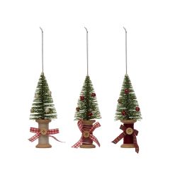 Farmhouse Spool Bottlebrush Tree Ornament Set of 3
