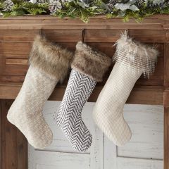Faux Fur Trim Christmas Stockings Set of 3