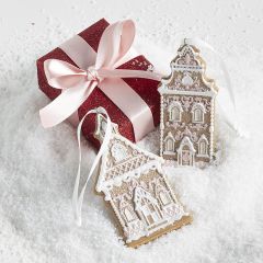 Faux Iced Gingerbread Church Ornament Set of 6