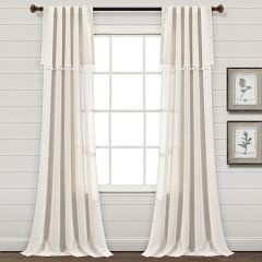 Faux Linen Curtain Panel With Tassels Set of 2