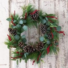Faux Red Berries and Pinecones Greenery Wreath