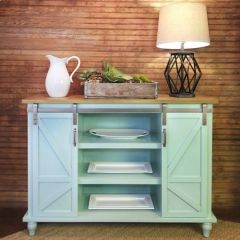 Barn Door Console With Center Shelves