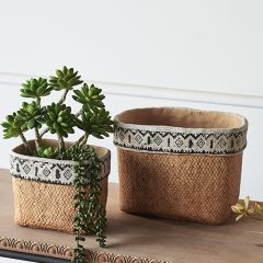 Country Basket Cement Planter Set of 2