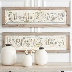 Wood Framed Metal Blessing Signs Set of 2