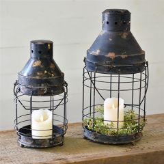 Rustic Metal Caged Candle Lantern Set of 2