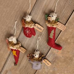 Primitive Style Christmas Mice Ornaments Set of 4
