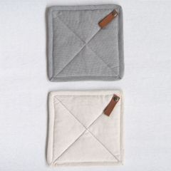 Cotton Pot Holder With Leather Loop Set of 2