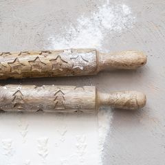 Festive Carved Wood Rolling Pin Set of 2