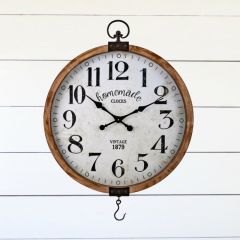 Wood Frame Round Clock With Hook