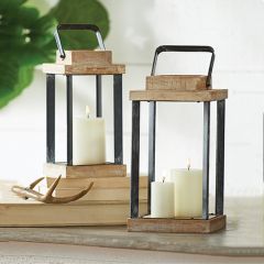 Fir Wood Framed Candle Lantern Set of 2