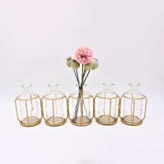 Five Bottle Vase In Gold Stand Centerpiece