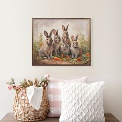 Five Bunnies In Carrot Field Framed Wall Decor