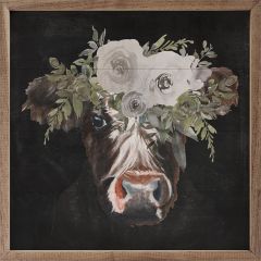 Floral Cow Black Wall Art