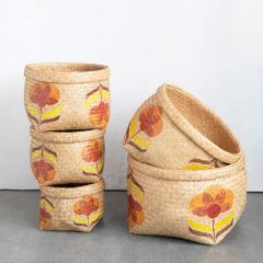 Floral Design Woven Basket Set of 5