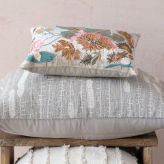 Floral Embroidery Cotton Velvet Lumbar Pillow