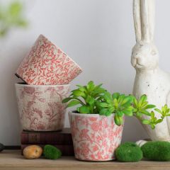 Floral Pattern Terracotta Planter Pot Set of 3