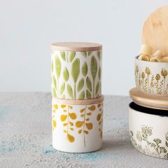 Floral Print Lidded Stoneware Jars Set of 2