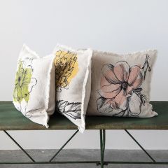 Floral Print Linen Blend Pillow Collection Set of 3