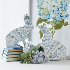 Floral Print Wood Rabbit Set of 2