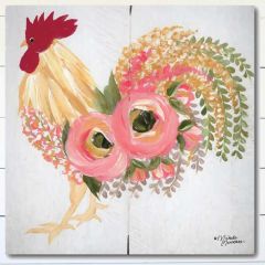 Floral Rooster Wrapped Canvas Wall Art