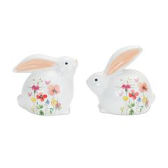 Floral Terracotta Bunny Figurines Set of 2