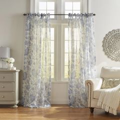 Floral Tie Top Sheer Curtain Panel Blue