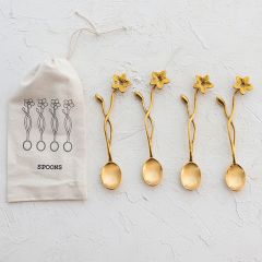 Flower Handle Brass Spoon Set of 4