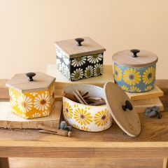 Flowered Metal Canisters Set of 4