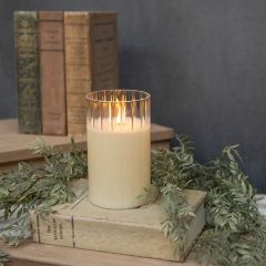 Fluted Glass Cream Candle with Timer One of Each