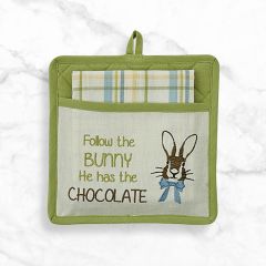 Follow The Bunny Potholder and Dish Towel Set