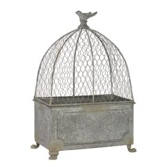 Footed Rectangle Metal Box With Bird Finial
