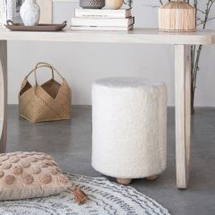 Footed Round Cotton Sherpa Pouf