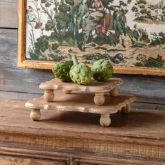 Footed Scalloped Wood Square Display Riser Set of 2