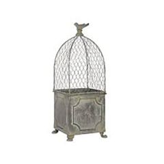 Footed Square Metal Box With Bird Finial