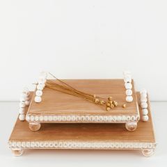Footed Wood Bead Tray With Handles Set of 2