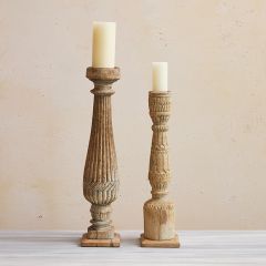 Found Carved Wood Candle Holder Set of 2