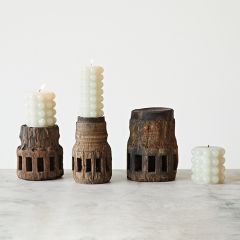 Found Carved Wood Pillar Candle Holder