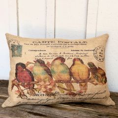 French Country Burlap Birds Pillow