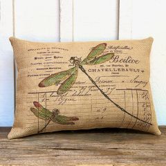 French Country Burlap Dragonfly Pillow
