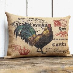 French Country Burlap Rooster Pillow