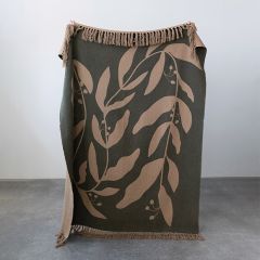 Fringed Botanical Print Throw Blanket