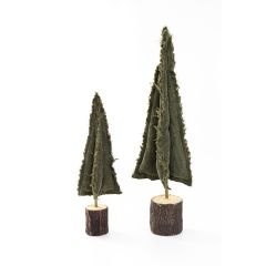 Fringed Fabric Trees on Wood Base Set of 2
