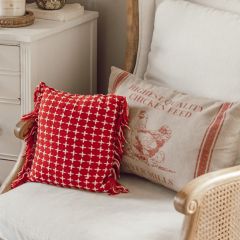 Fringed Red/White Accent Pillow